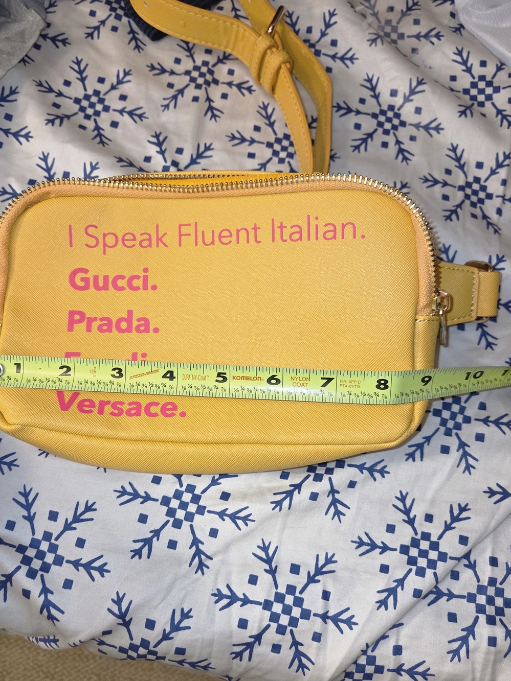 Yellow Crossbody Bag with Pink Slogan